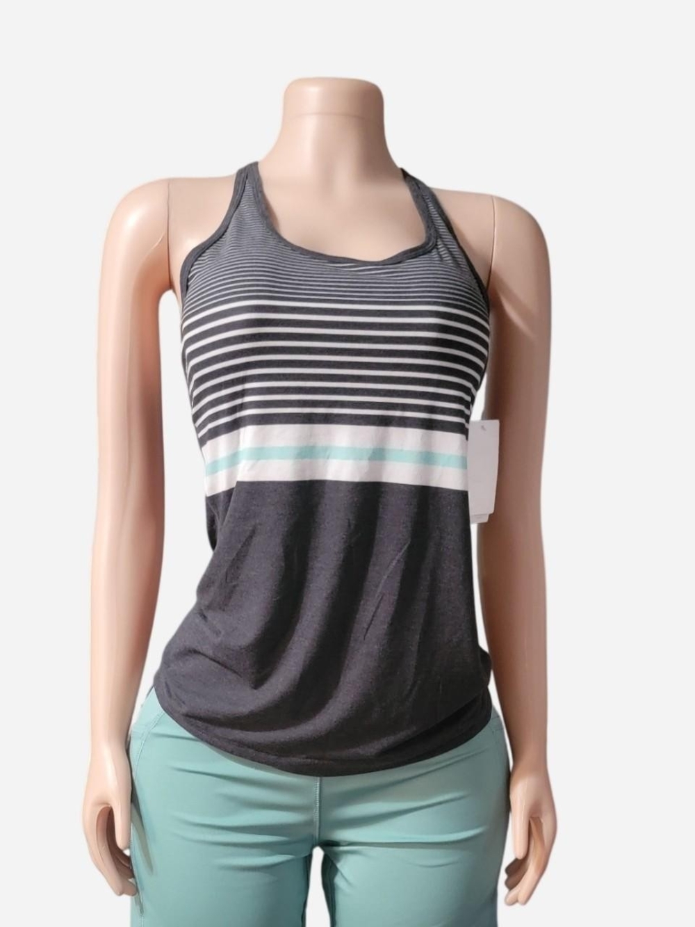 GAP Charcoal Striped Racerback Tank with Mint Accent